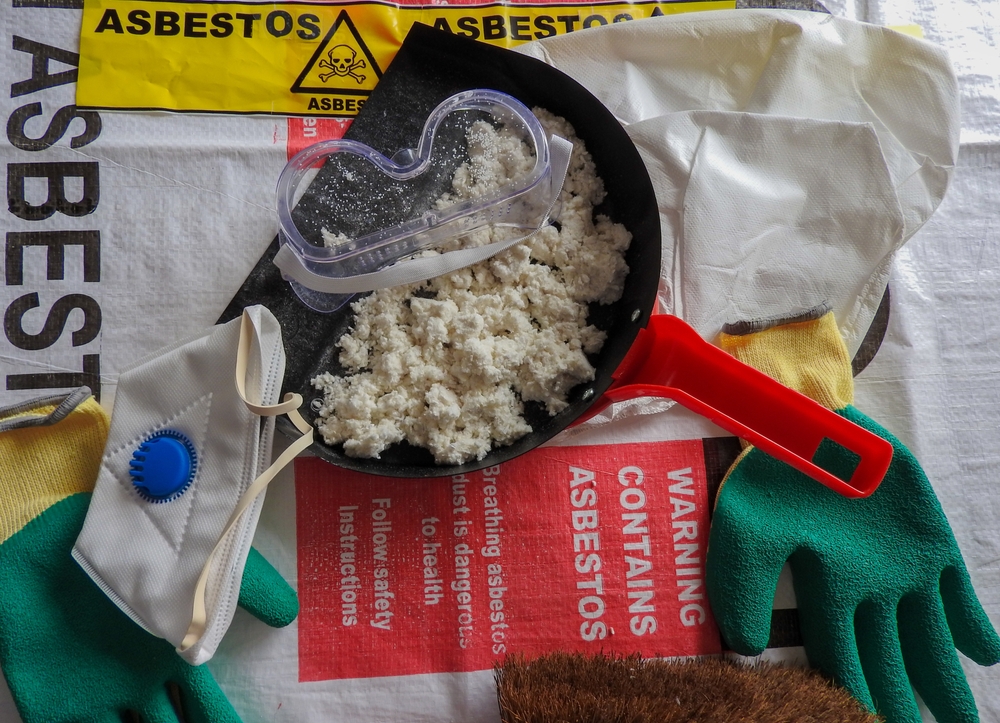 Close,up,asbestos,and,fibers,,mask,,filter,and,goggles.,asbestos