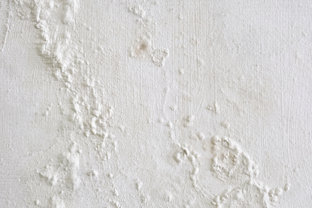 Wall,showing,peeling,and,bubbling,paint,due,to,water,leak